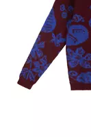 Wine and Cobalt Blue Floral Jacquard Sweater  image