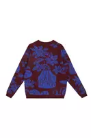 Wine and Cobalt Blue Floral Jacquard Sweater  image