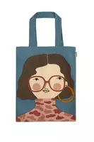 Petrol Green Bespectacled Lady Printed Tote Bag  image