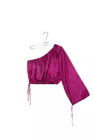 Fuchsia Floral Jacquard Asymmetrical Top  image