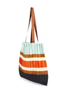 Ice Blue and Brown Stripe Pleated Bag  image