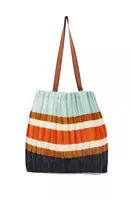 Ice Blue and Brown Stripe Pleated Bag  image