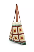 Ivory and Green Square Print Pleated Bag image