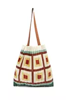 Ivory and Green Square Print Pleated Bag image