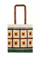 Ivory and Green Square Print Pleated Bag image