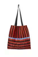 Flame Orange and Brown Stripe Pleated Bag  image