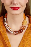 Ornate Brown and Orange Stone Beaded Necklace  image