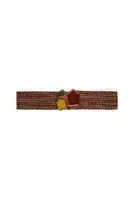 Brown Wide Elasticated Belt with Geometric Enameled Buckle image