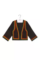 Black Crochet Cardigan With Red and Green Borders image