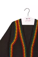 Black Crochet Cardigan With Red and Green Borders image