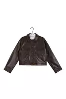 Chocolate Brown Crocodile Print Faux Leather Jacket  image