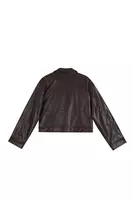 Chocolate Brown Crocodile Print Faux Leather Jacket  image