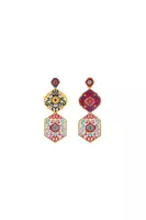 Multicoloured Geometric and Swirl Beaded Pendant Earrings  image