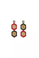 Red and Black Geometric Beaded Pendant Earrings  image