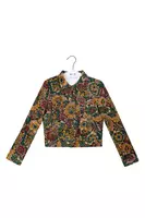 Lilac and Bottle Green Floral Print Corduroy Jacket  image