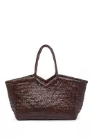 Chocolate Brown Woven Leather Tote Bag  image