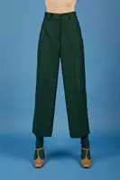 Bottle Green and Navy Checked Trousers  image