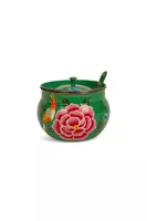 Emerald Green Hand Painted Sugar Bowl with Spoon image