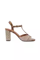 Beige Suede Sandals With Jacquard Heels image