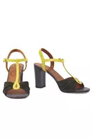 Fir Green and Lemon Yellow Leather Sandals  image