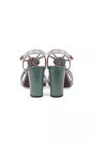 Pearl Grey Sandals with Knotted Straps and Patent Jade Green Heels  image