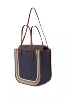 Borsa Tote in Denim Blu con Finiture in Rafia Arcobaleno image