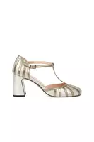 Silver Metallic Leather T-Strap Pumps  image