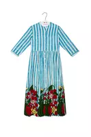 Fruit Floral Embroidered Turquoise Stripe Shirtdress image