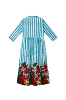 Fruit Floral Embroidered Turquoise Stripe Shirtdress image