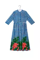 Vegetable Patch Embroidered Cobalt Blue Check Shirtdress image