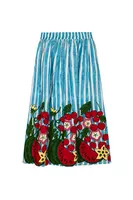 Fruit Floral Embroidered Turquoise Stripe Skirt  image