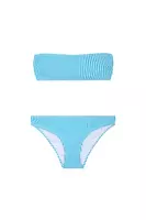 Aqua Blue Striped Bandeau Bikini Set  image