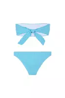 Aqua Blue Striped Bandeau Bikini Set  image