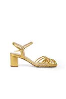 Gold Metallic Leather Open Pumps  image