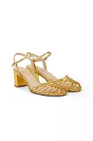 Gold Metallic Leather Open Pumps  image