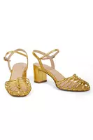 Gold Metallic Leather Open Pumps  image