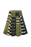 Khaki and Lime Green Pleated Skirt  image