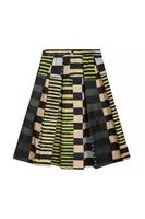 Khaki and Lime Green Pleated Skirt  image