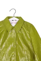 Oil Green Crinkled Faux Patent Leather Bomber Jacket  image