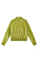 Oil Green Crinkled Faux Patent Leather Bomber Jacket  image