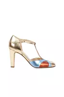 Gold and Scarlet Red Metallic Leather T-Strap Pumps  image