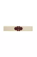 Beige Wide Elasticated Belt With Wine Enameled Buckle image