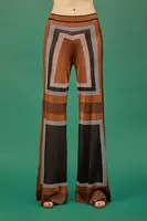 Chocolate Brown Geometric Knit Trousers  image