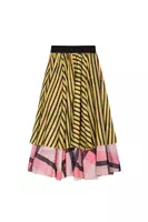 Sunshine Yellow Stripe and Pink Check Layered Skirt  image