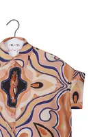 Camicia con Stampa Floreale Astratta Arancione image