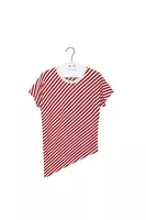 Ruby Red Diagonal Striped Asymmetrical T-Shirt  image