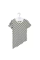 Navy Blue Diagonal Striped Asymmetrical T-Shirt  image