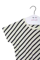 Navy Blue Diagonal Striped Asymmetrical T-Shirt  image