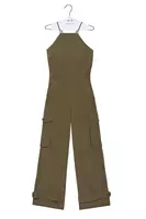 Khaki Green Sleeveless Cargo Jumpsuit  image