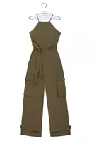 Khaki Green Sleeveless Cargo Jumpsuit  image